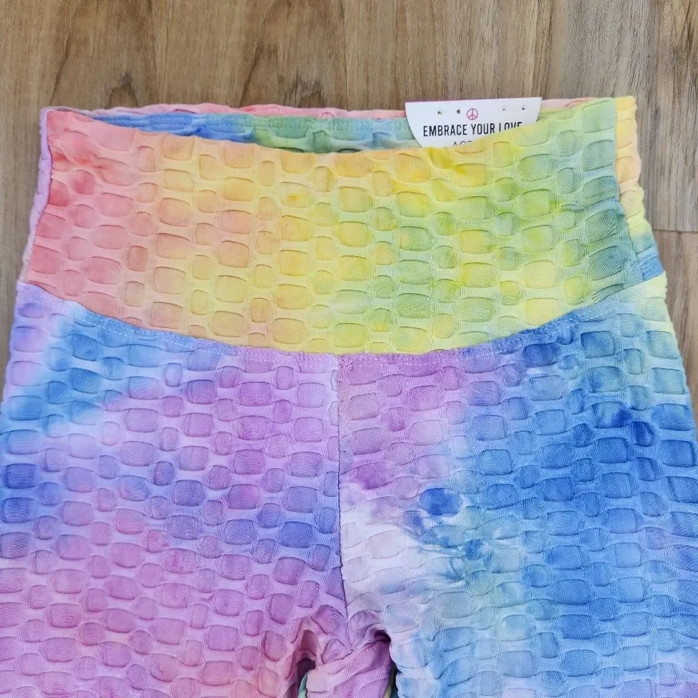 🔸️NWT Pastel Tie Dye Honeycomb Sports Bra & Pants Athletic Set Small